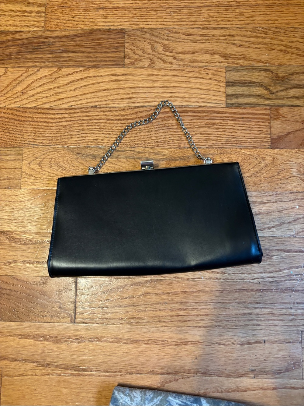 Classic Black Leather Chain-Handle Clutch